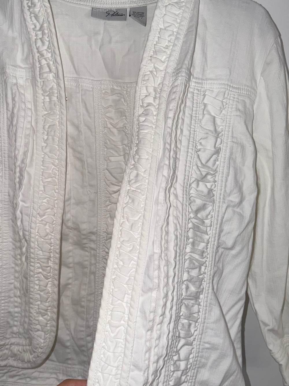chicos White Ruffle-Back lightweight Jean Jacket - Picture 5 of 8